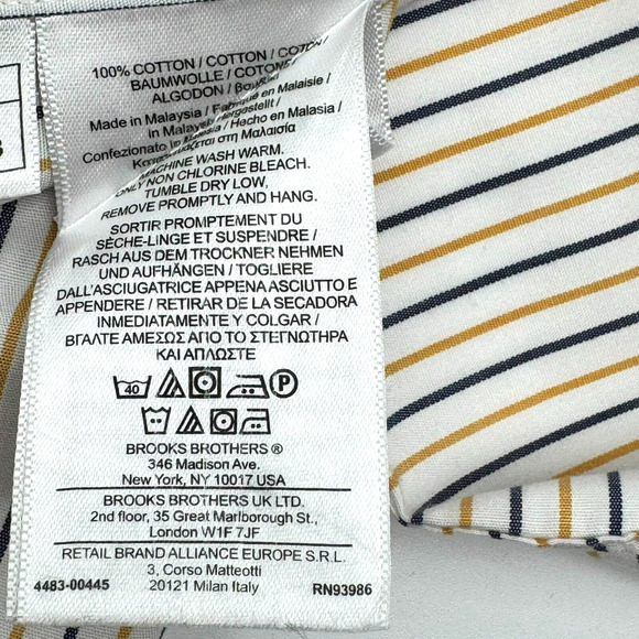 BROOKS BROTHERS Men's Large Supima Cotton Button Down White Yellow Striped Shirt - Picture 8 of 11